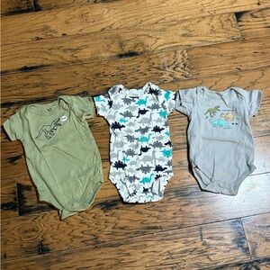 Dinosaur Print Kids One Piece Set - Green, Gray, Blue